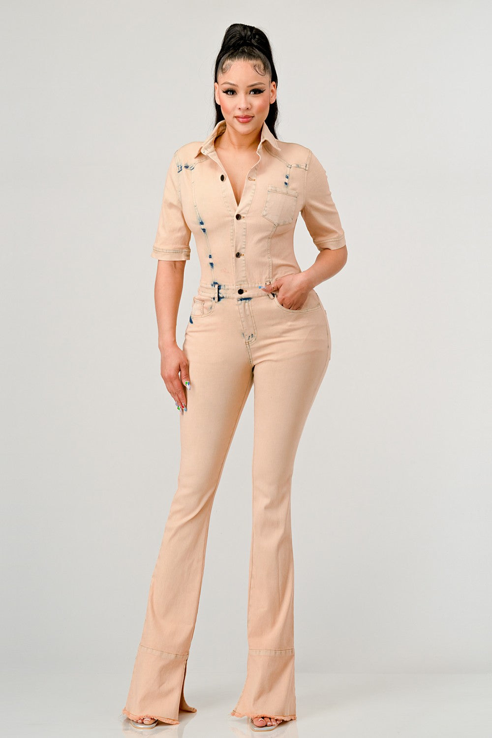 Summer Peach Flare Leg Jumpsuit