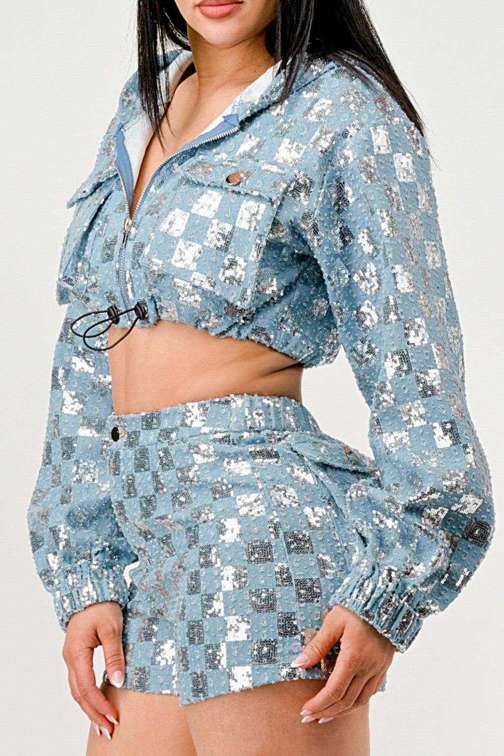2-Pc Denim Shorts Jumper Set