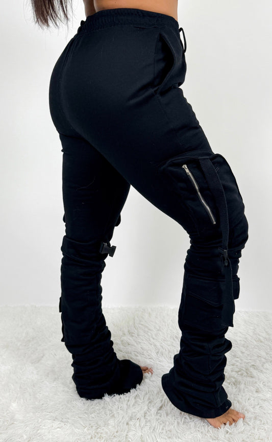 Rebellious® Clothing Co. - Women's Stacked sweatpants- Black on Black
