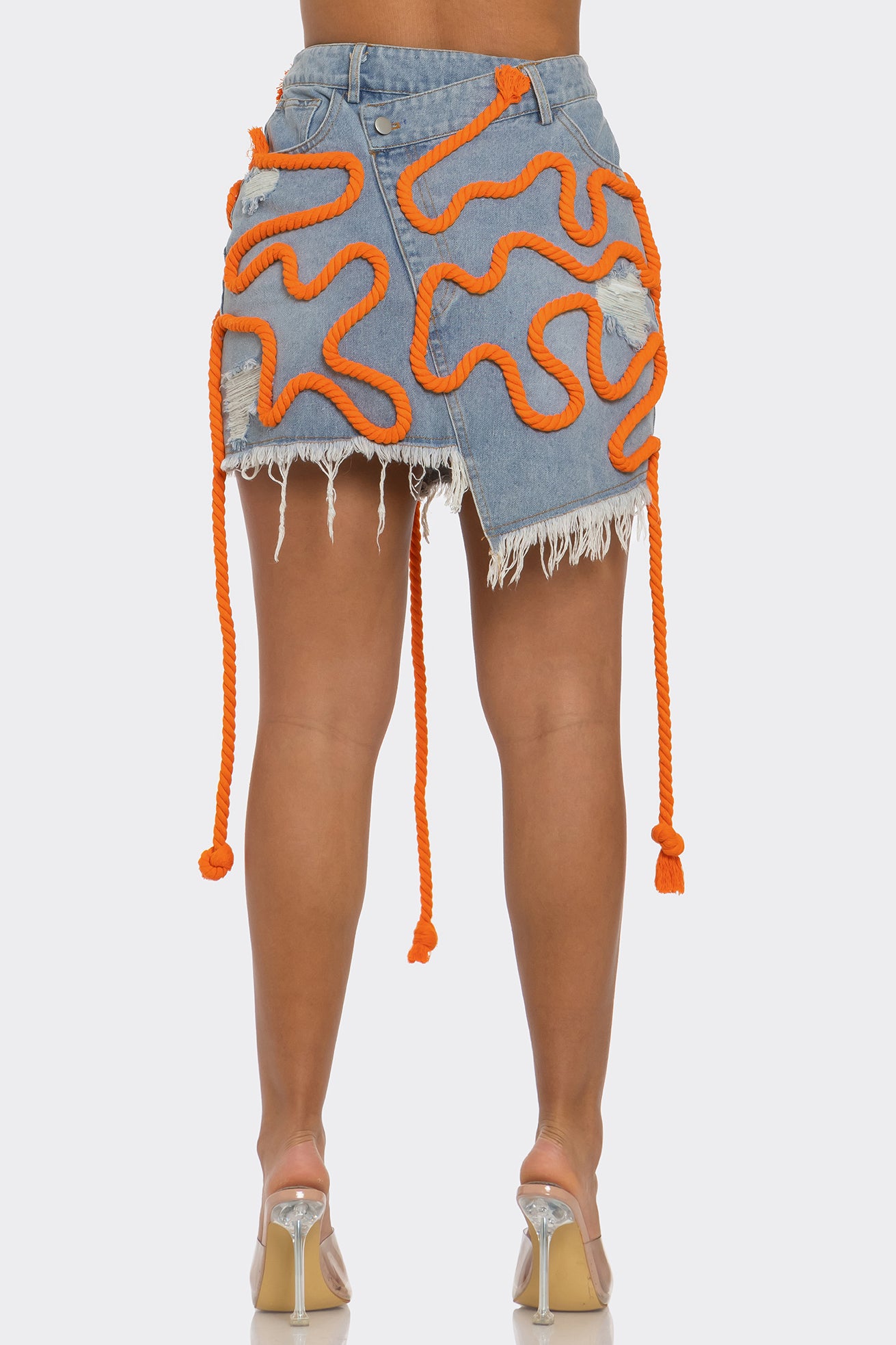 Rope Detail Denim Mini Skirt