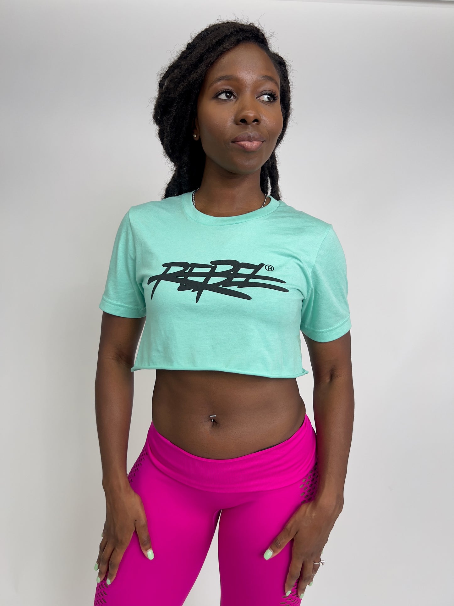 Rebellious® Clothing Co. - Women's Rebel Crop top shirt - Turquoise / Blk