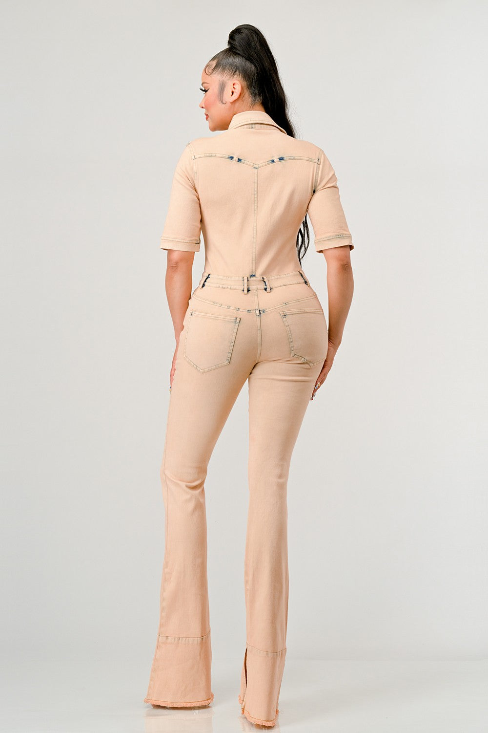 Summer Peach Flare Leg Jumpsuit