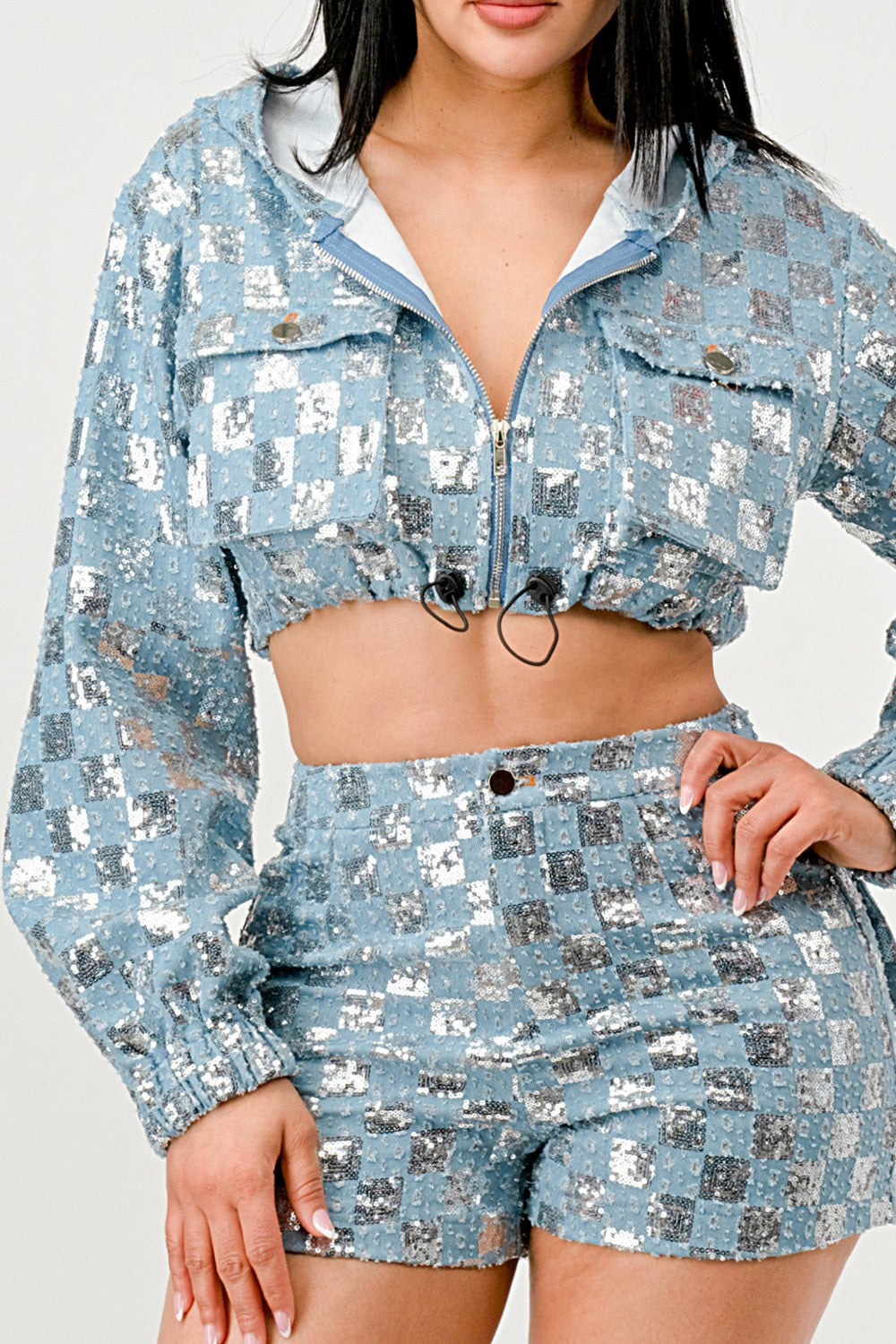 2-Pc Denim Shorts Jumper Set