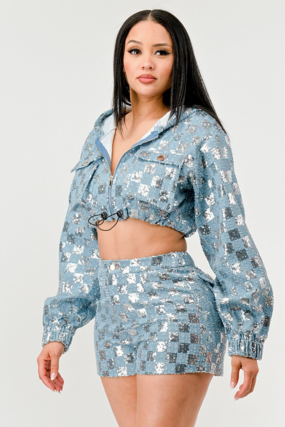 2-Pc Denim Shorts Jumper Set
