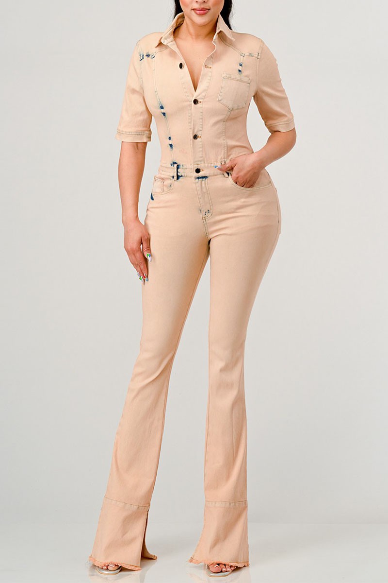 Summer Peach Flare Leg Jumpsuit