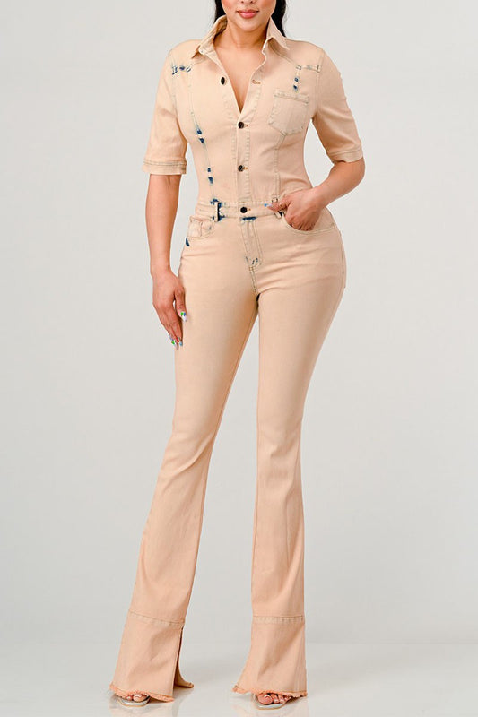 Summer Peach Flare Leg Jumpsuit