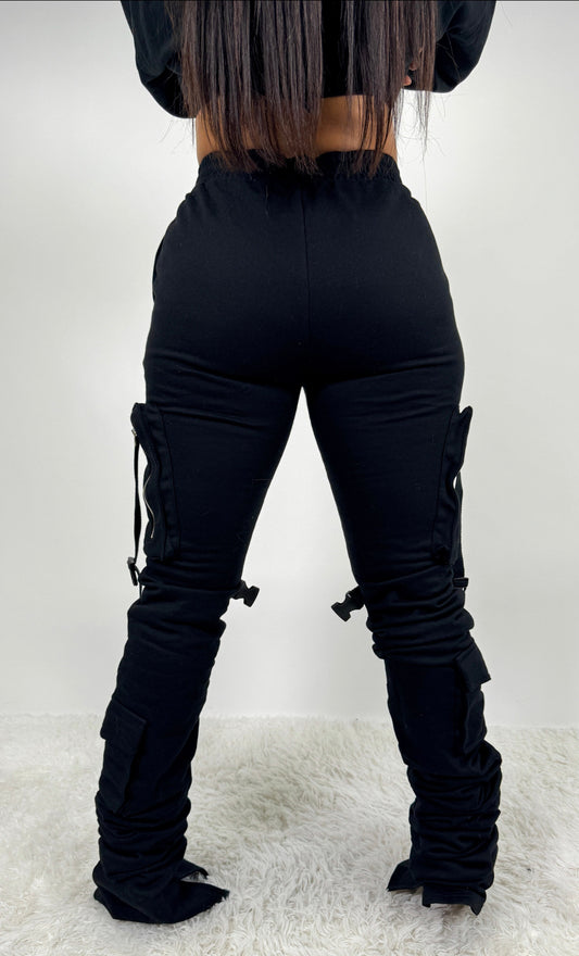Rebellious® Clothing Co. - Women's Stacked sweatpants- Black on Black