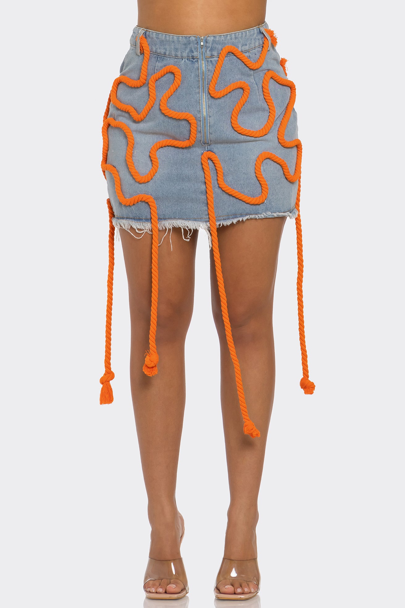 Rope Detail Denim Mini Skirt