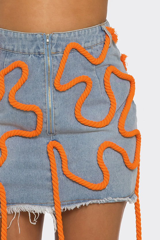 Rope Detail Denim Mini Skirt