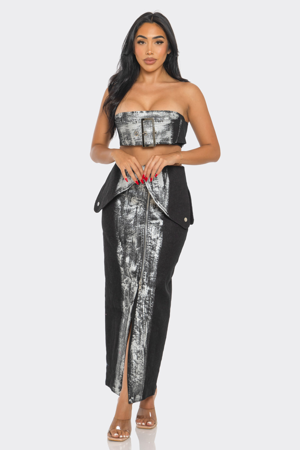 2-Piece Metallic Black Denim Set