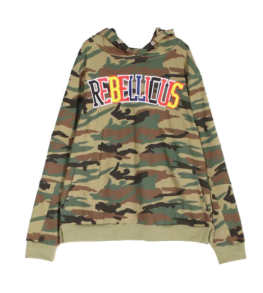 Men's Rebellious™️ Co. - Loose Fit Varsity Pullover Hoodie - Camouflage