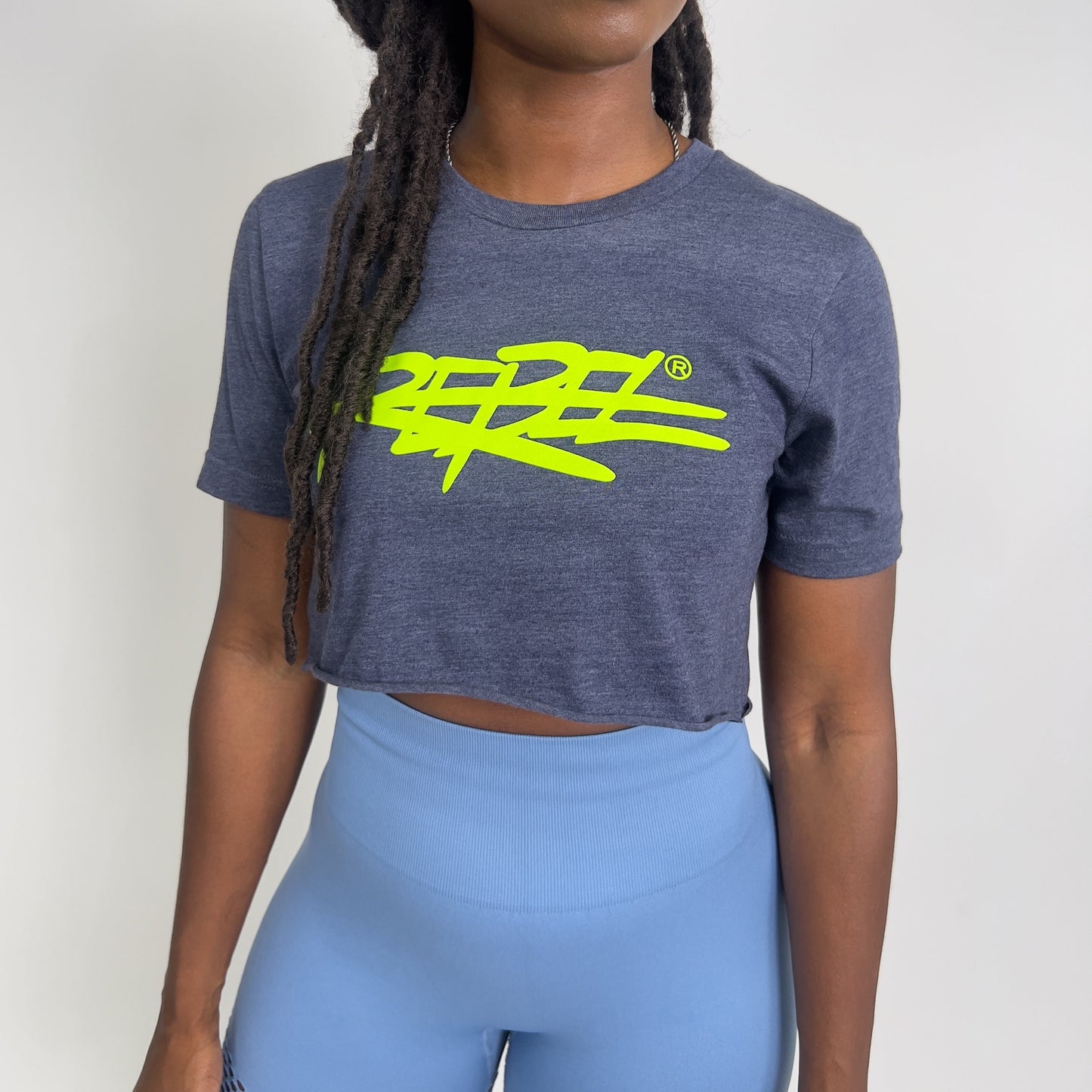 Rebellious® Clothing Co. - Women's Rebel Crop top shirt - Blue Steel / Neon Yellow