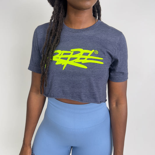 Rebellious® Clothing Co. - Women's Rebel Crop top shirt - Blue Steel / Neon Yellow
