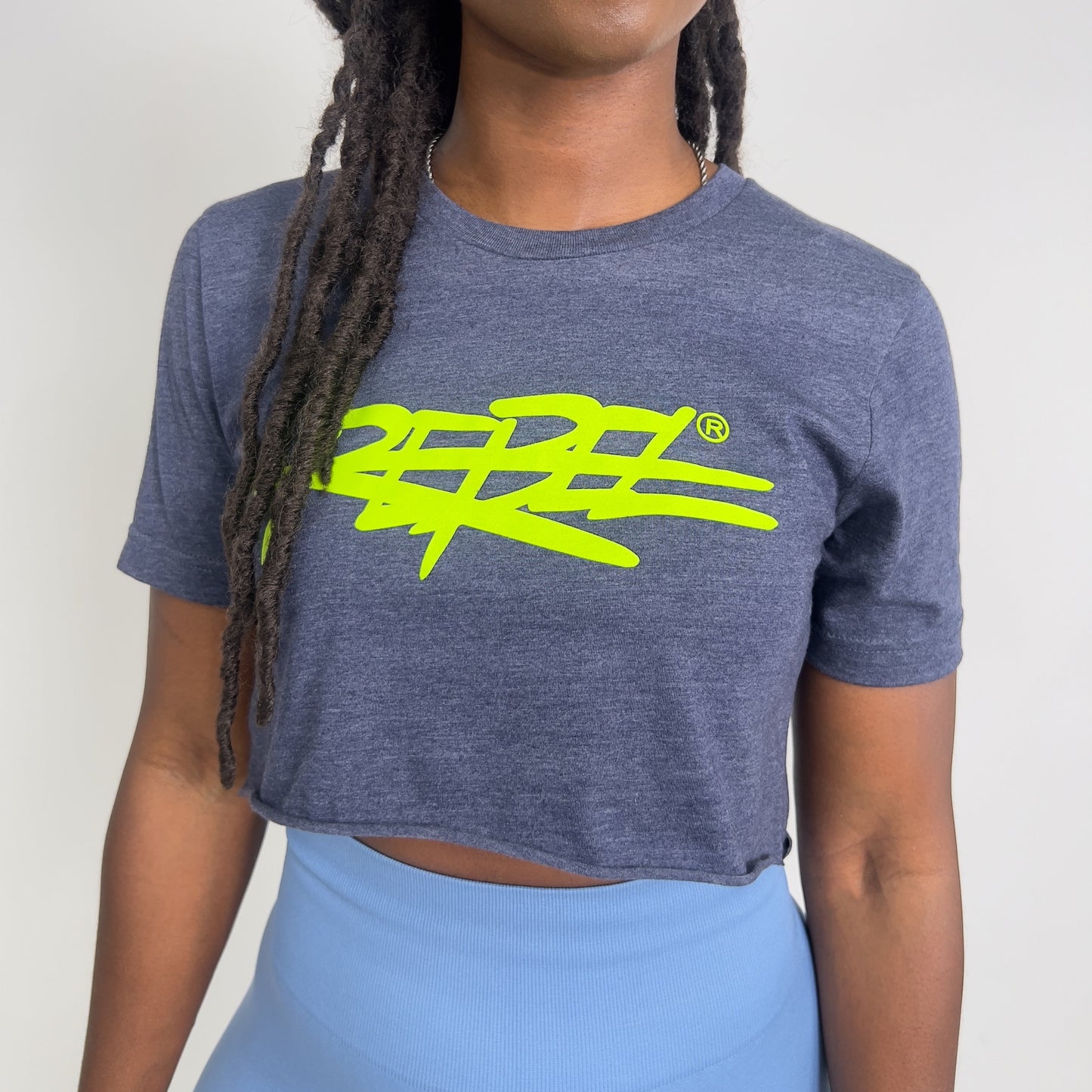 Rebellious® Clothing Co. - Women's Rebel Crop top shirt - Blue Steel / Neon Yellow