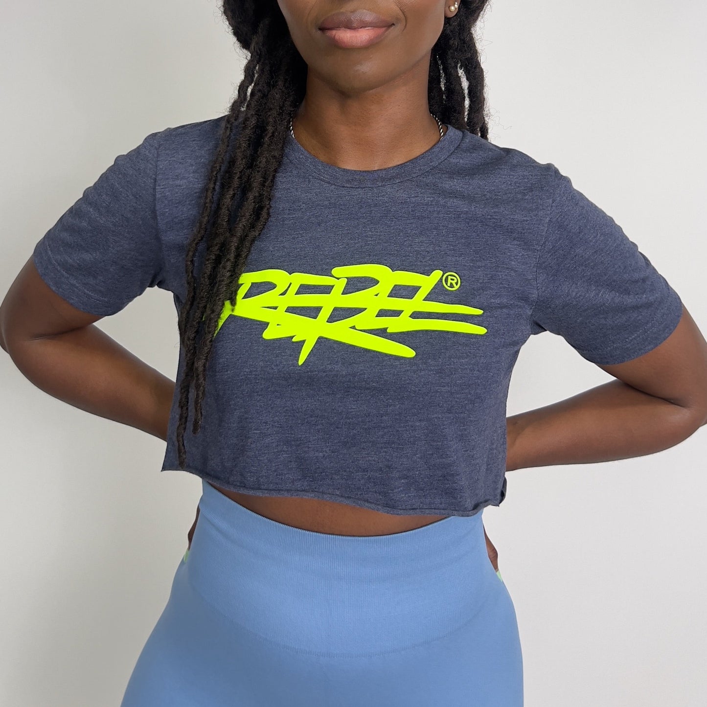 Rebellious® Clothing Co. - Women's Rebel Crop top shirt - Blue Steel / Neon Yellow