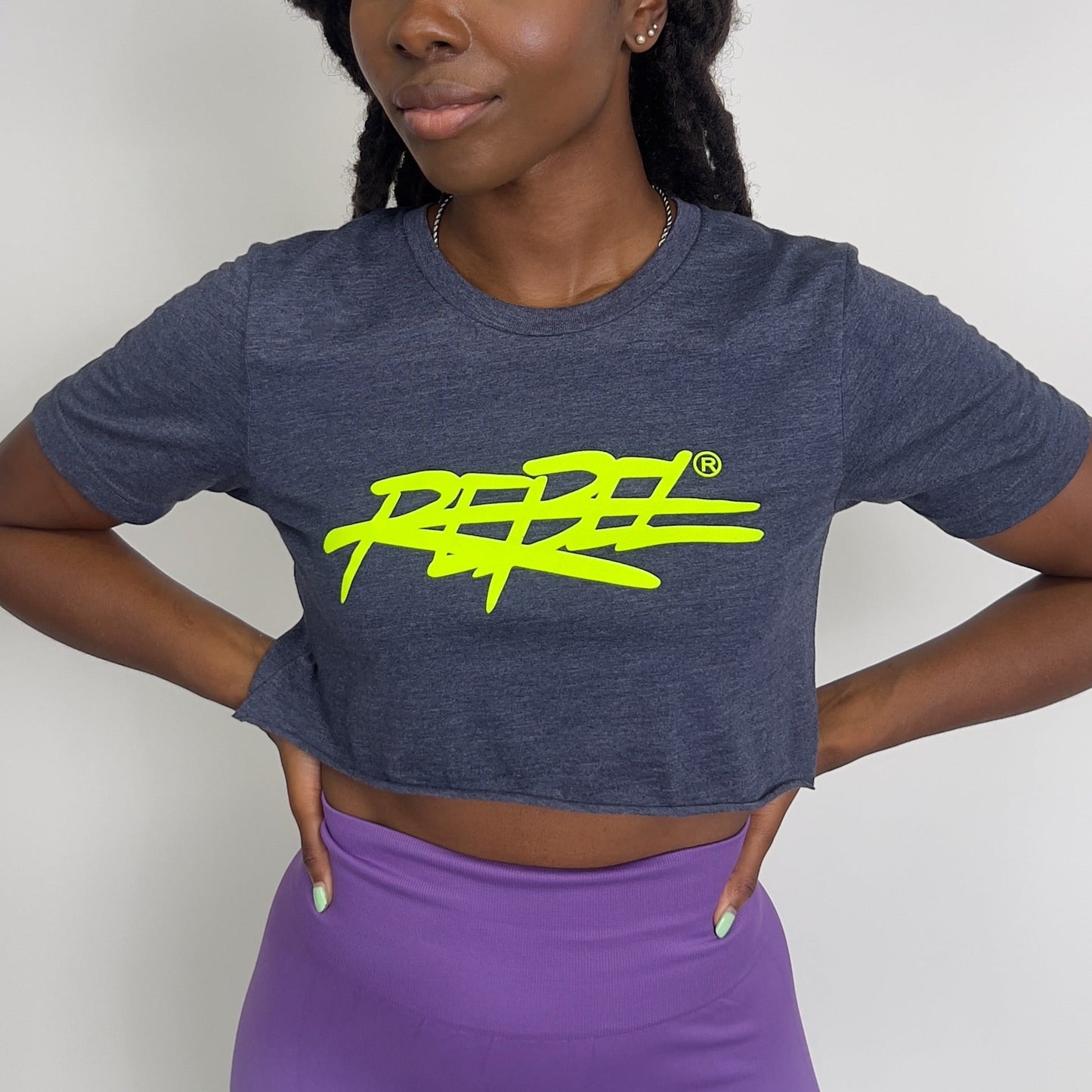 Rebellious® Clothing Co. - Women's Rebel Crop top shirt - Blue Steel / Neon Yellow