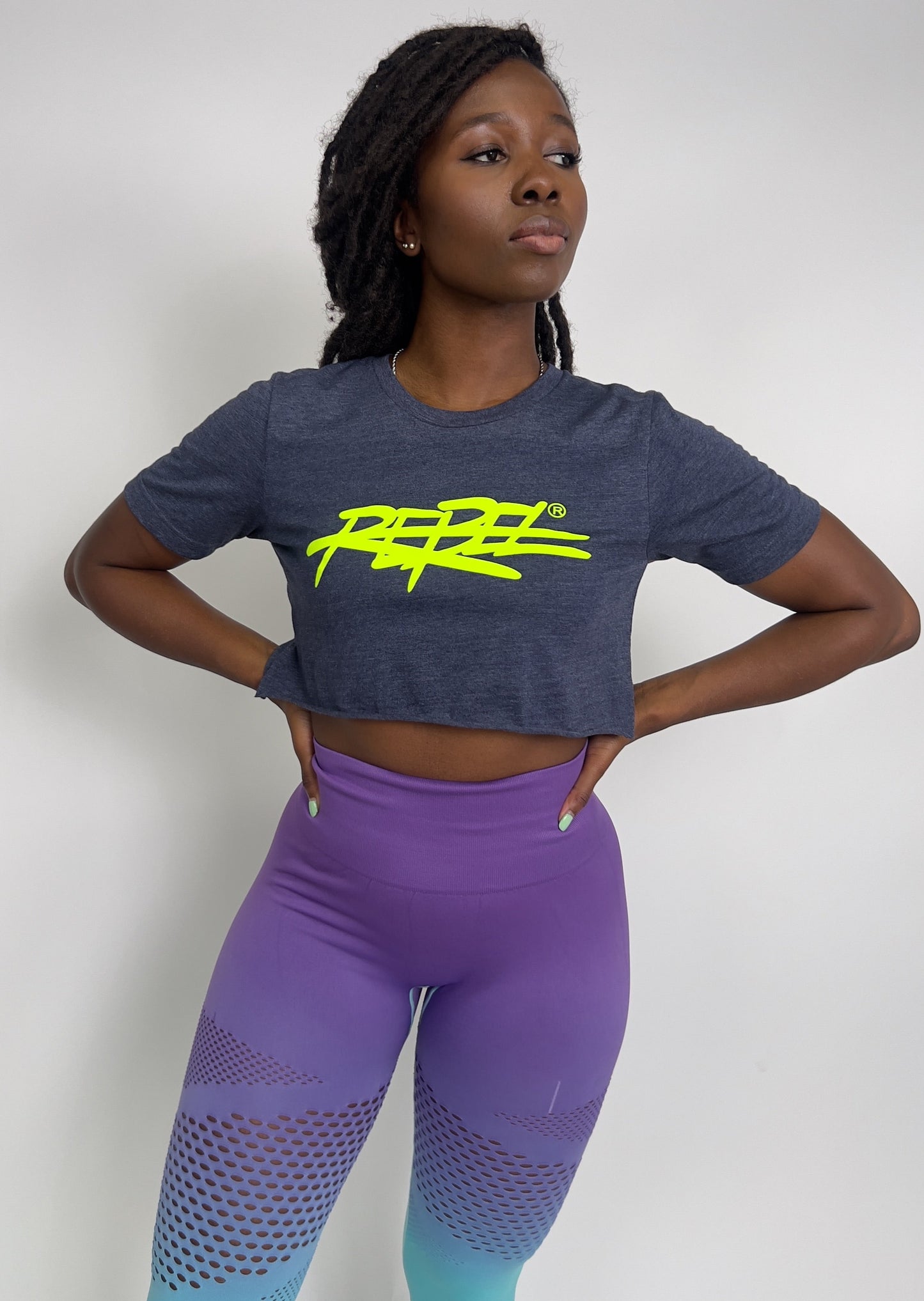 Rebellious® Clothing Co. - Women's Rebel Crop top shirt - Blue Steel / Neon Yellow