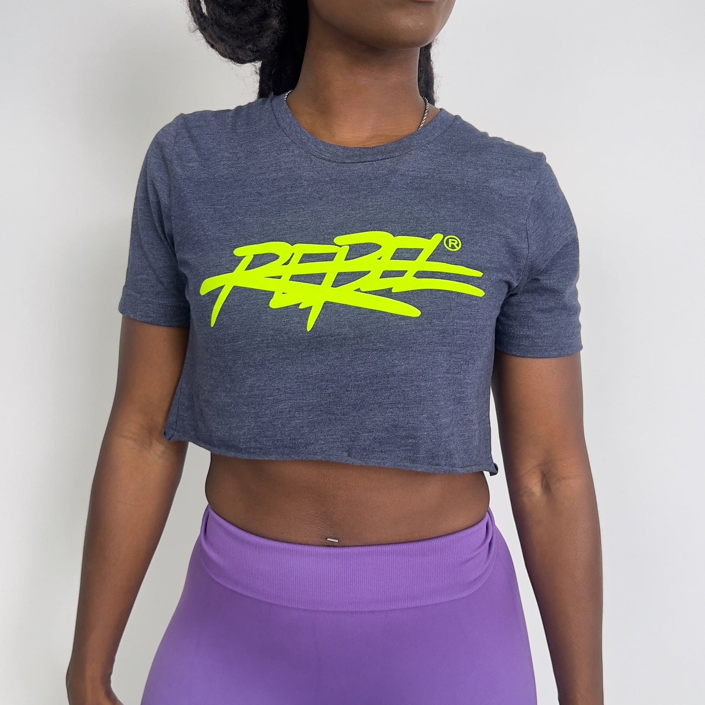 Rebellious® Clothing Co. - Women's Rebel Crop top shirt - Blue Steel / Neon Yellow