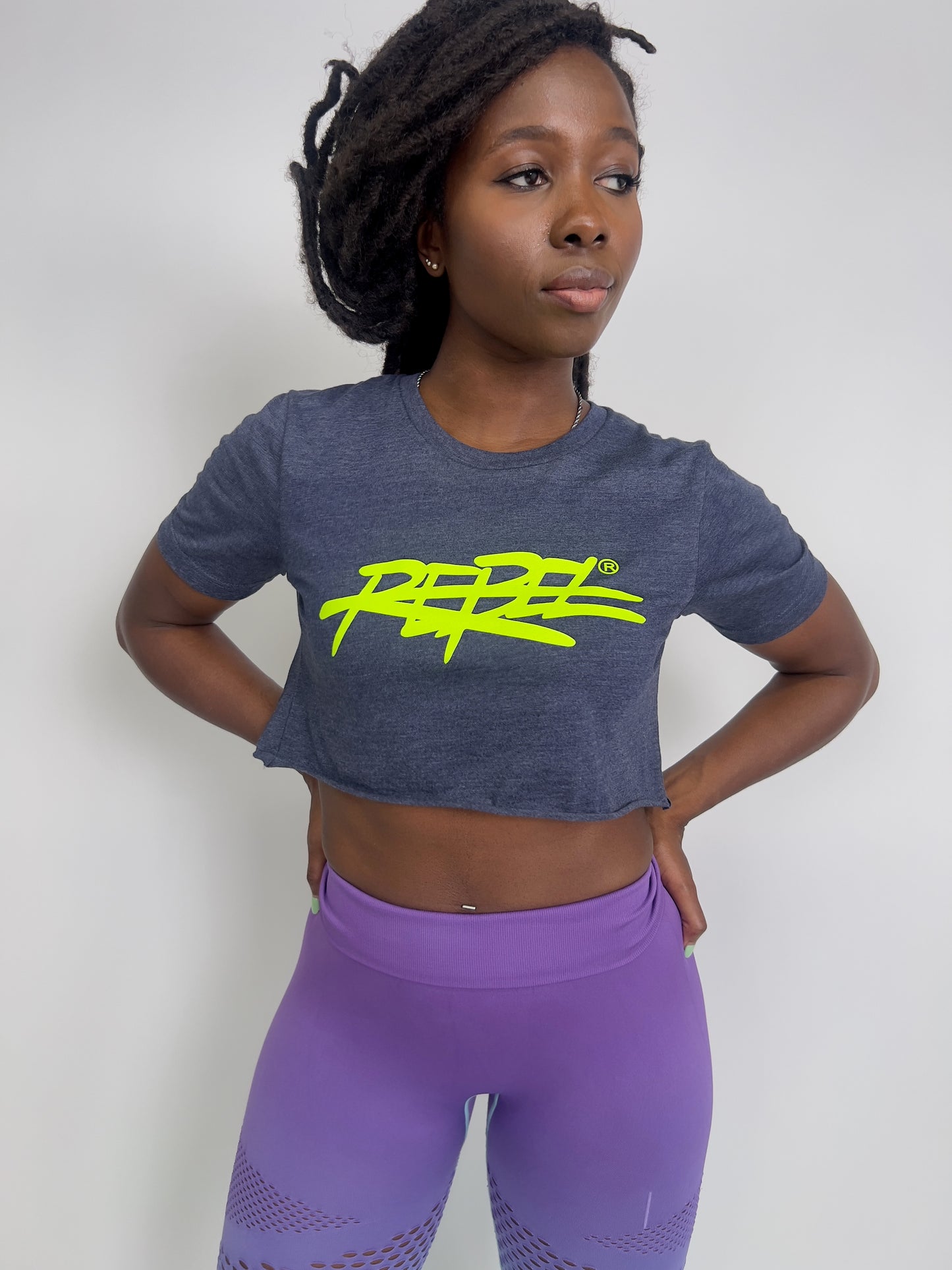 Rebellious® Clothing Co. - Women's Rebel Crop top shirt - Blue Steel / Neon Yellow