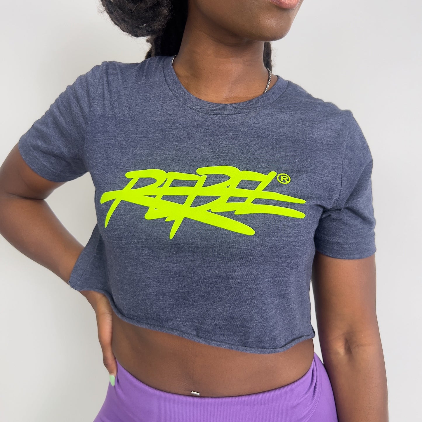 Rebellious® Clothing Co. - Women's Rebel Crop top shirt - Blue Steel / Neon Yellow