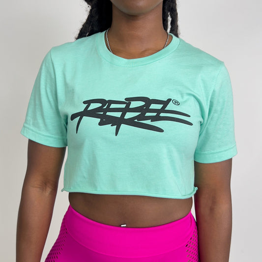 Rebellious® Clothing Co. - Women's Rebel Crop top shirt - Turquoise / Blk