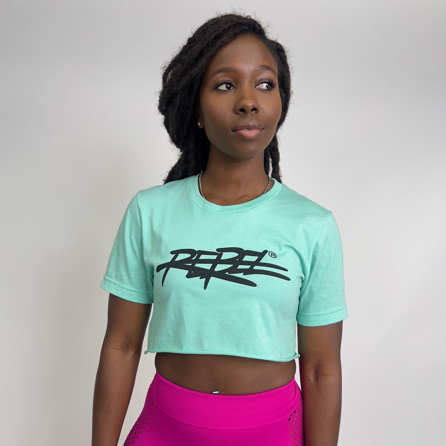 Rebellious® Clothing Co. - Women's Rebel Crop top shirt - Turquoise / Blk
