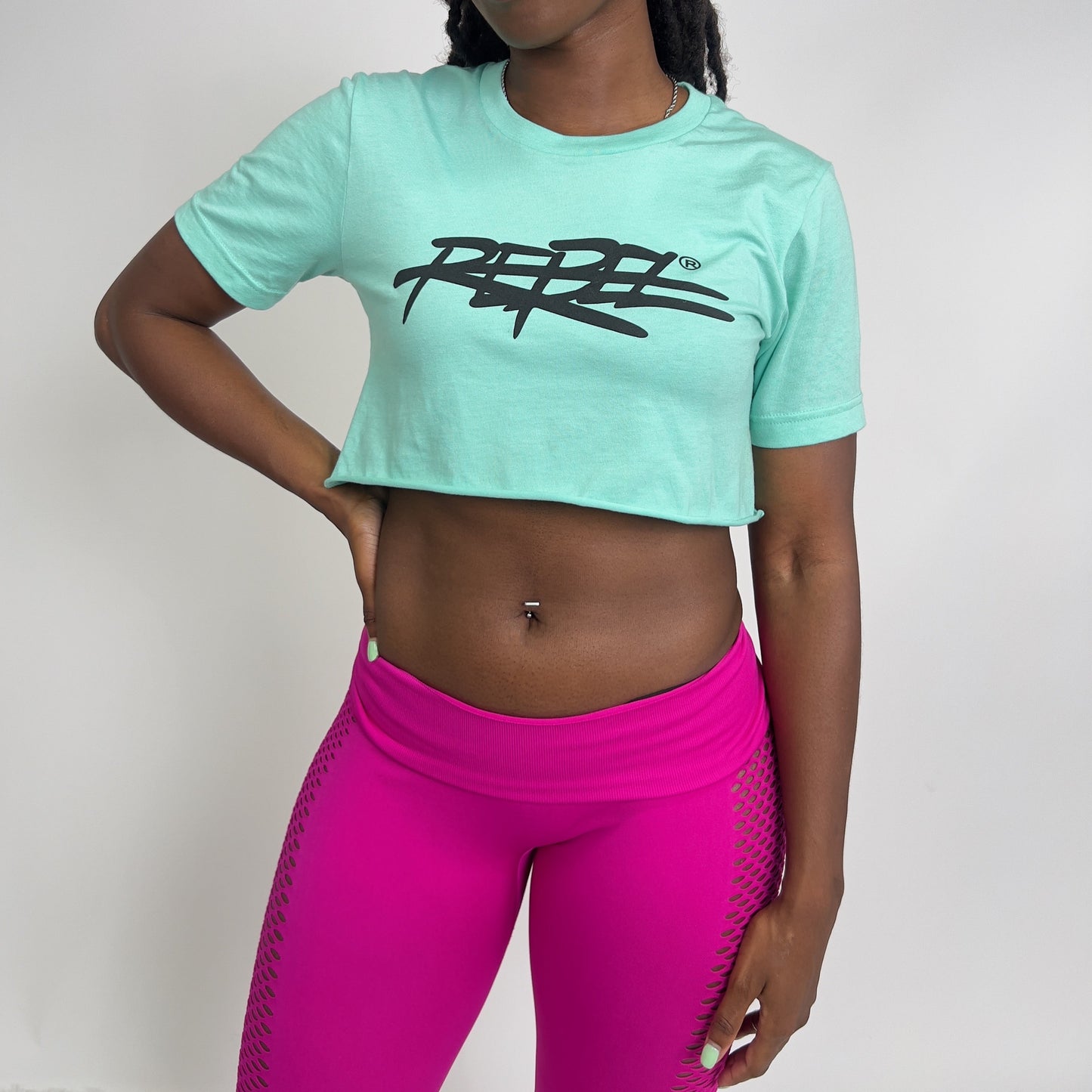 Rebellious® Clothing Co. - Women's Rebel Crop top shirt - Turquoise / Blk