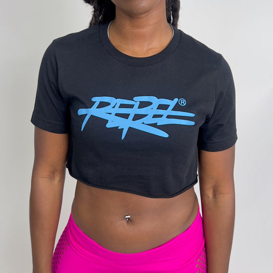 Rebellious® Clothing Co. - Women's Rebel Crop top shirt - Blk / Baby Blue