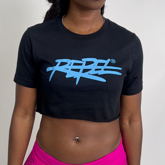 Rebellious® Clothing Co. - Women's Rebel Crop top shirt - Blk / Baby Blue