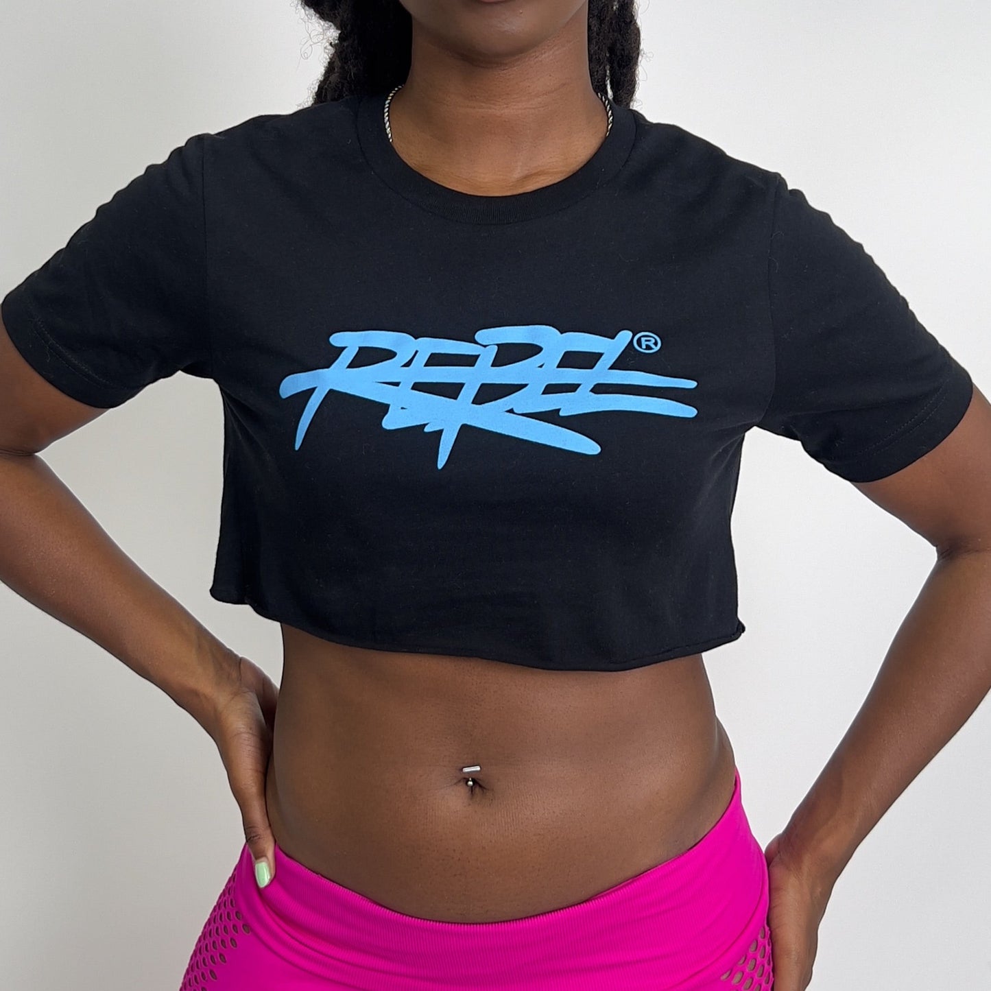 Rebellious® Clothing Co. - Women's Rebel Crop top shirt - Blk / Baby Blue